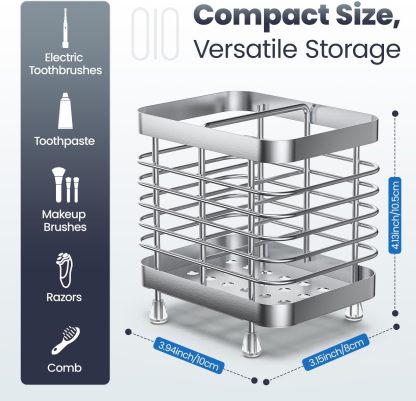 Luxspire Toothbrush Holders for Bathroom, Stainless Steel Electric Toothbrush Holder with Drain Holes, Toothbrush Toothpaste Razor Holder for Shower, Bathroom Accessories, Silver