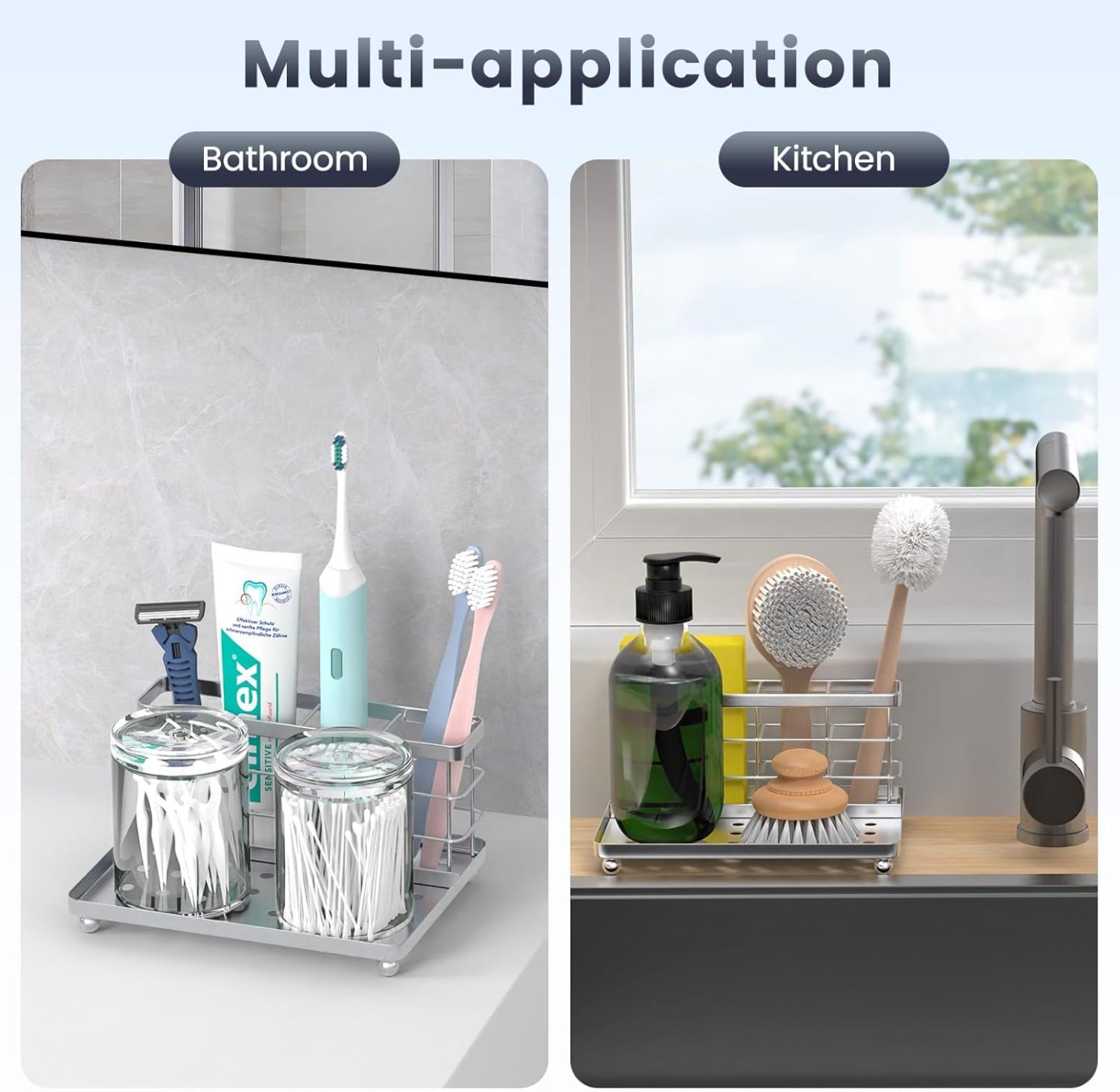 Luxspire Toothbrush Holders for Bathroom, Toothbrush Holder with Tray, Stainless Steel Holder for Toothbrush Toothpaste, Tooth Brushing Holder for Bathroom Countertop, 3-Slot