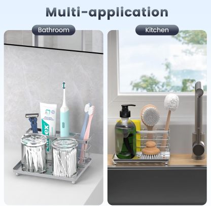 Luxspire Toothbrush Holders for Bathroom, Toothbrush Holder with Tray, Stainless Steel Holder for Toothbrush Toothpaste, Tooth Brushing Holder for Bathroom Countertop, 3-Slot