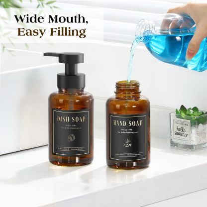Luxspire Foaming Soap Dispenser, Glass Foam Pump Soap Dispenser, Non-Slip Hand Soap Dispenser with 5 Waterproof Labels, 15 Oz Refillable Liquid Soap Dispenser for Bathroom & Kitchen, Clear, 2 Pack