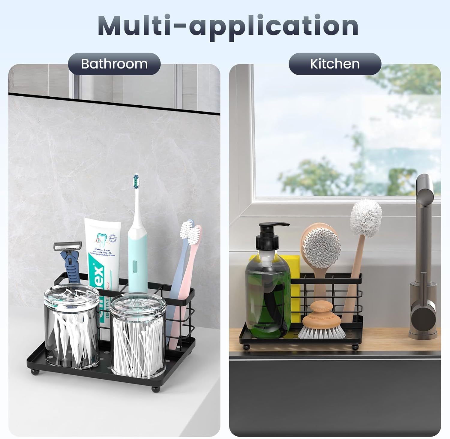 Luxspire Toothbrush Holders for Bathroom, Toothbrush Holder with Tray, Stainless Steel Holder for Toothbrush Toothpaste, Tooth Brushing Holder for Bathroom Countertop, 3-Slot