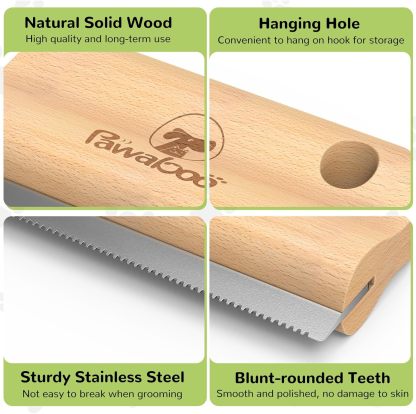Pawaboo Deshedding Brush for Dogs & Cats, Dog Hair Removal Comb with Ergonomic Gripping, Wooden Grooming Shedding Brush for Short Hair Dogs and Cats, Hangable Pet Cleaning Comb Supplies