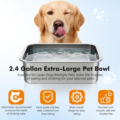 Tivray Elevated Dog Bowl, 2.4 Gallon Adjustable Stainless Steel Water Bowl for Large Breed, Dog Water Feeder, Pet Feeder with Full Metal Stand for Relief Joint Pressure, Easy Clean