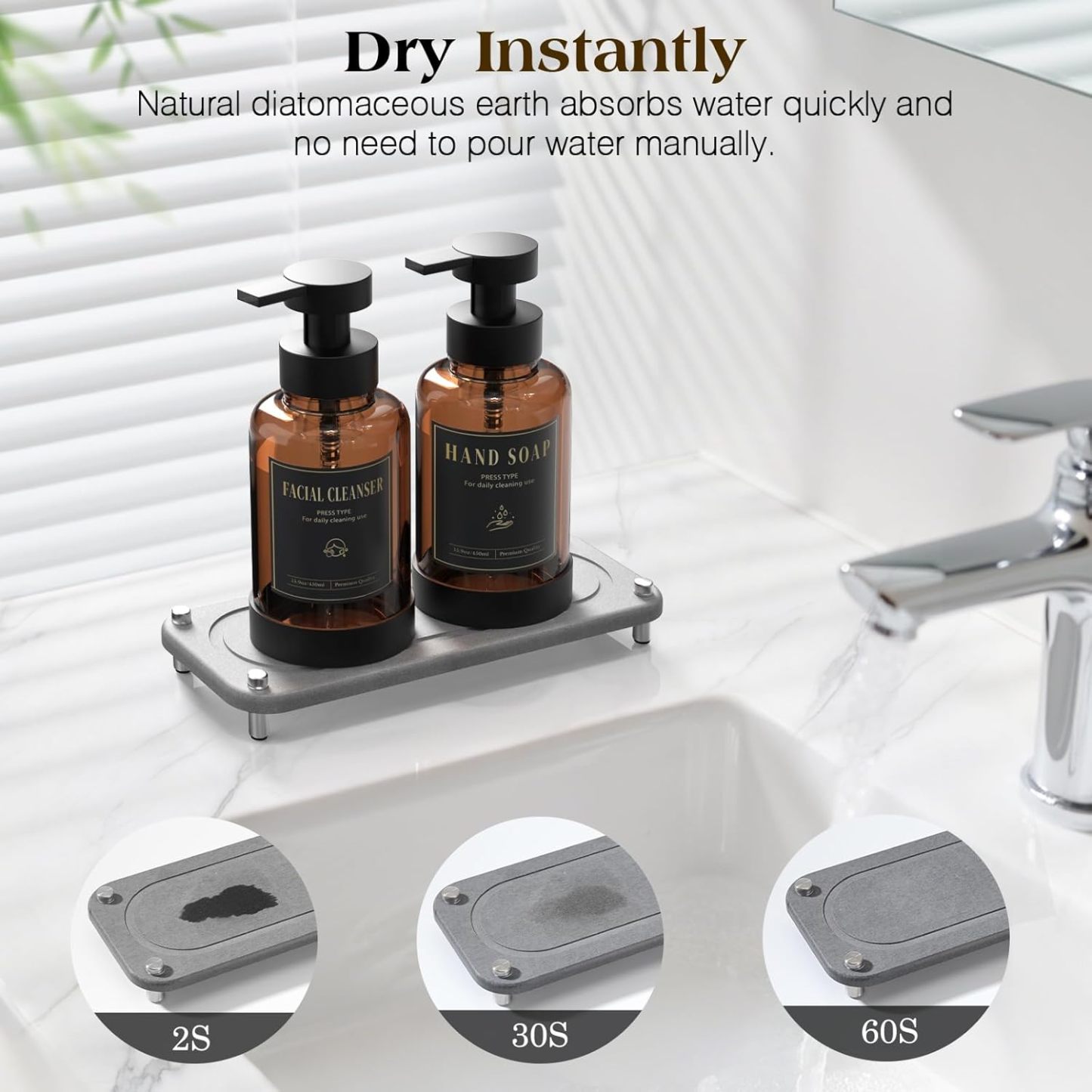 Luxspire Foaming Soap Dispenser, Glass Foam Pump Soap Dispenser, Non-Slip Hand Soap Dispenser with 5 Waterproof Labels, 15 Oz Refillable Liquid Soap Dispenser for Bathroom & Kitchen,2 Pack
