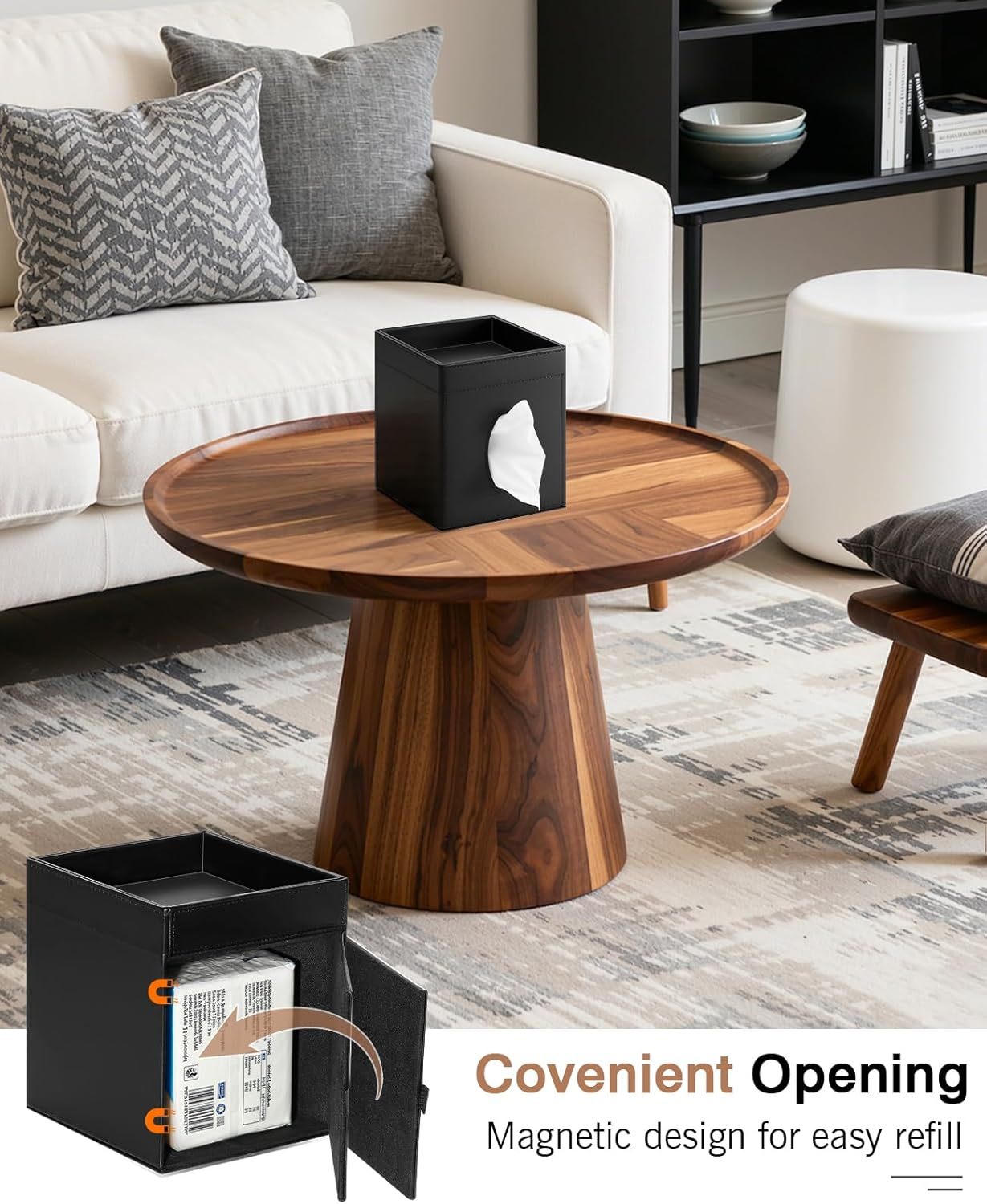 Luxspire Square Tissue Box Cover, PU Leather Square Tissue Box Cover with Storage Tray, Tissue Box Holder, Tissues Cube Boxes Cover for Living Room, Bedroom Countertop Cars Hotels