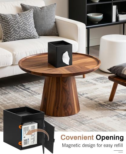 Luxspire Square Tissue Box Cover, PU Leather Square Tissue Box Cover with Storage Tray, Tissue Box Holder, Tissues Cube Boxes Cover for Living Room, Bedroom Countertop Cars Hotels