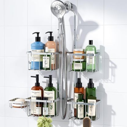 Luxspire Shower Caddy Hanging over Shower Head,Rustproof Adjustable Shower Rack Hanging No Drill,Thickened Stainless Steel Shower Organizer and Storage for Inside Shower with Hook Soap Holder