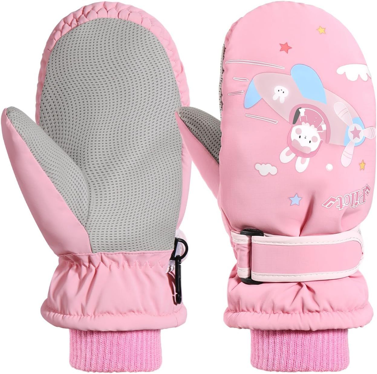 Rhino Valley Snow Mittens for Kids, Waterproof Toddler Ski Gloves, Warm Winter Mittens with Adjustable Magic Tape,Snow Gloves for Outdoor Skiing Snowboarding