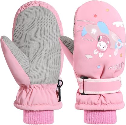 Rhino Valley Snow Mittens for Kids, Waterproof Toddler Ski Gloves, Warm Winter Mittens with Adjustable Magic Tape,Snow Gloves for Outdoor Skiing Snowboarding