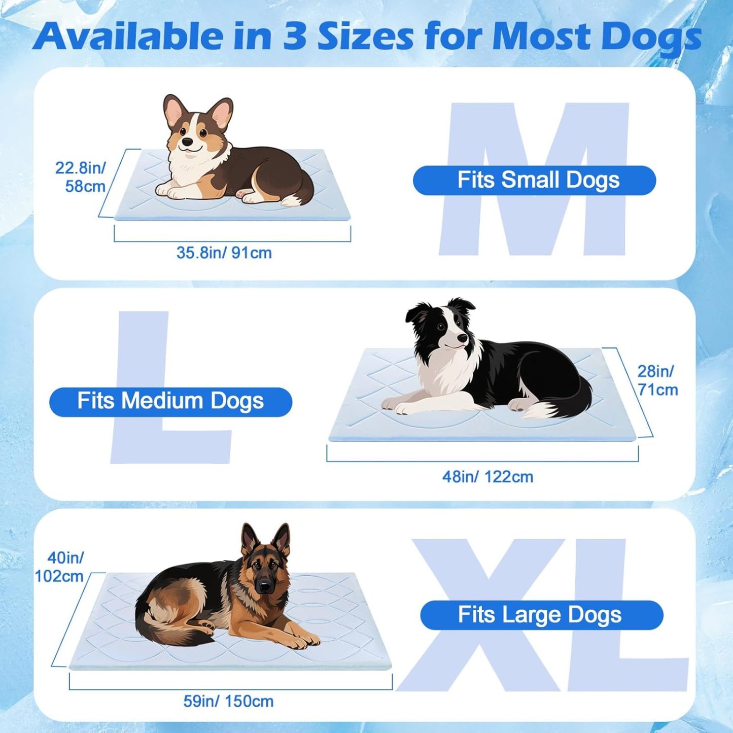 Tivray Dog Cooling Mat, 36'' × 23'' Medium, Self-Cooling Mat for Dog Reversible (Cool & Warm), Double-Sided Pet Cool Pads for Crate, Kennel, Machine Washable Summer Blanket, Non-Gel, Blue + Gray