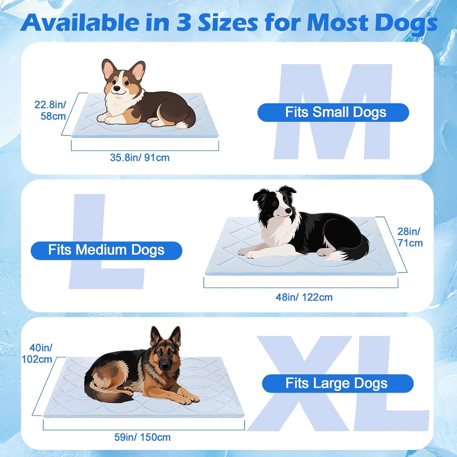 Tivray Dog Cooling Mat, 36'' × 23'' Medium, Self-Cooling Mat for Dog Reversible (Cool & Warm), Double-Sided Pet Cool Pads for Crate, Kennel, Machine Washable Summer Blanket, Non-Gel, Blue + Gray