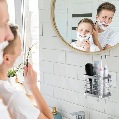 Luxspire Toothbrush Holders for Bathroom, Stainless Steel Electric Toothbrush Holder with Drain Holes, Toothbrush Toothpaste Razor Holder for Shower, Bathroom Accessories, Silver
