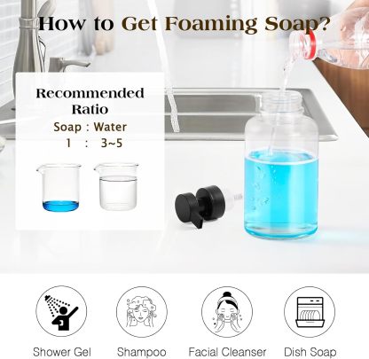 Luxspire Foaming Soap Dispenser, Glass Foam Pump Soap Dispenser, Non-Slip Hand Soap Dispenser with 5 Waterproof Labels, 15 Oz Refillable Liquid Soap Dispenser for Bathroom & Kitchen, Clear, 2 Pack