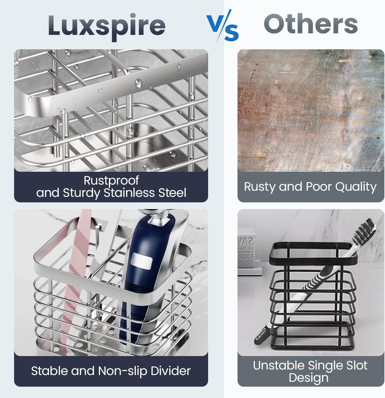 Luxspire Toothbrush Holders for Bathroom, Stainless Steel Electric Toothbrush Holder with Drain Holes, Toothbrush Toothpaste Razor Holder for Shower, Bathroom Accessories, Silver