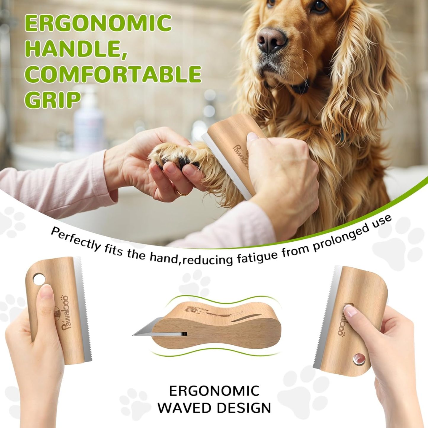 Pawaboo Deshedding Brush for Dogs & Cats, Dog Hair Removal Comb with Ergonomic Gripping, Wooden Grooming Shedding Brush for Short Hair Dogs and Cats, Hangable Pet Cleaning Comb Supplies
