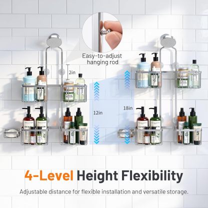 Luxspire Shower Caddy Hanging over Shower Head,Rustproof Adjustable Shower Rack Hanging No Drill,Thickened Stainless Steel Shower Organizer and Storage for Inside Shower with Hook Soap Holder