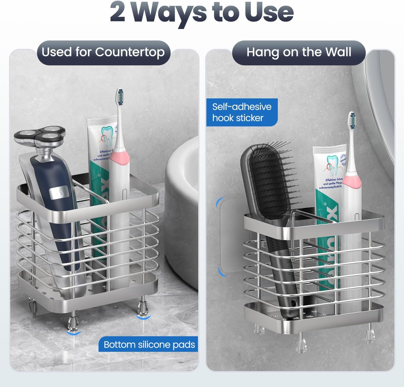 Luxspire Toothbrush Holders for Bathroom, Stainless Steel Electric Toothbrush Holder with Drain Holes, Toothbrush Toothpaste Razor Holder for Shower, Bathroom Accessories, Silver