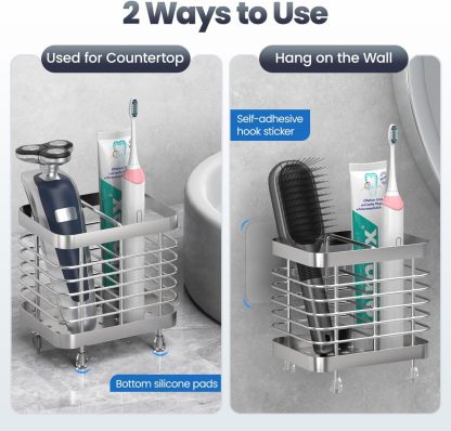 Luxspire Toothbrush Holders for Bathroom, Stainless Steel Electric Toothbrush Holder with Drain Holes, Toothbrush Toothpaste Razor Holder for Shower, Bathroom Accessories, Silver