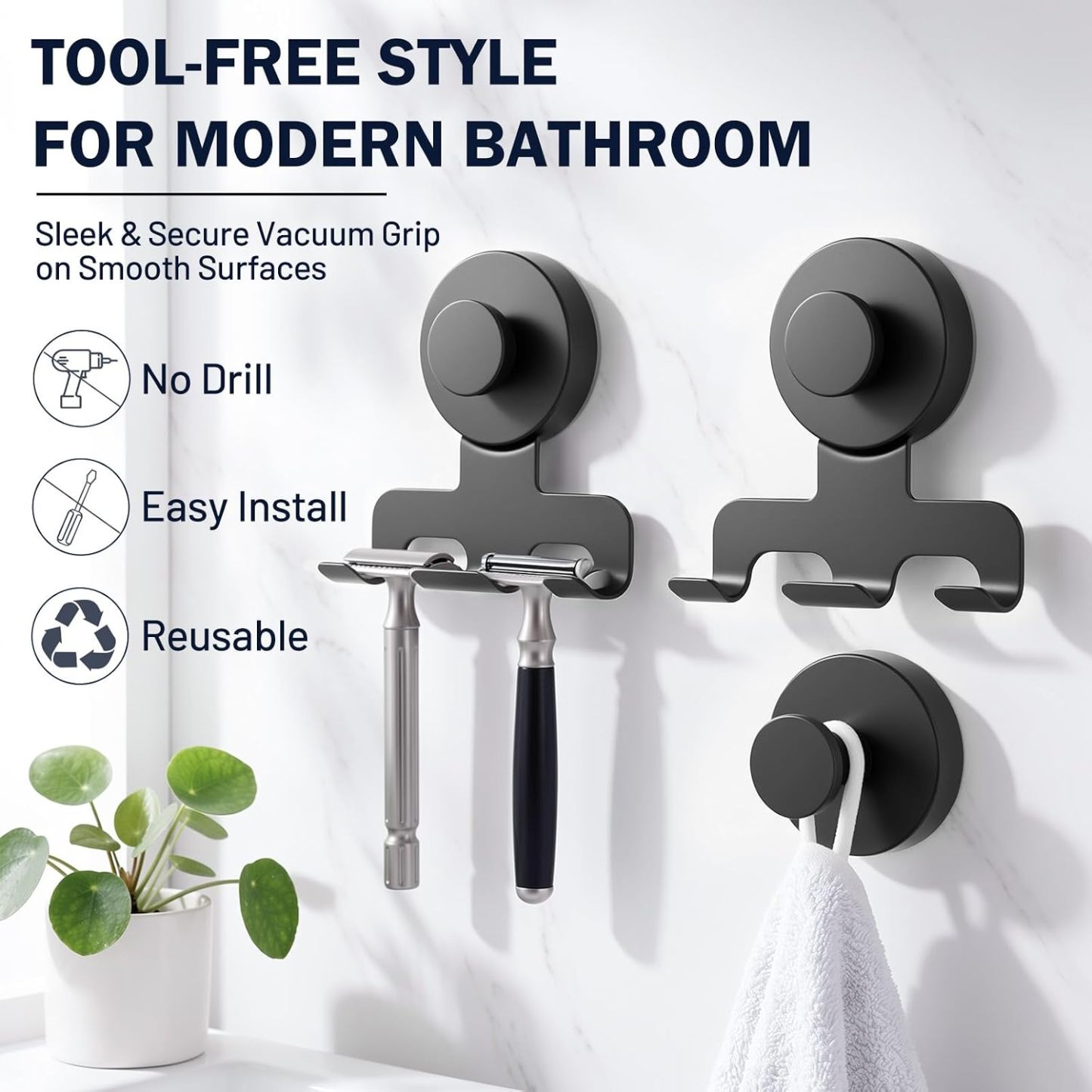 Luxspire Razor Holder for Shower Heavy Duty Suction Cup Hooks for Shower