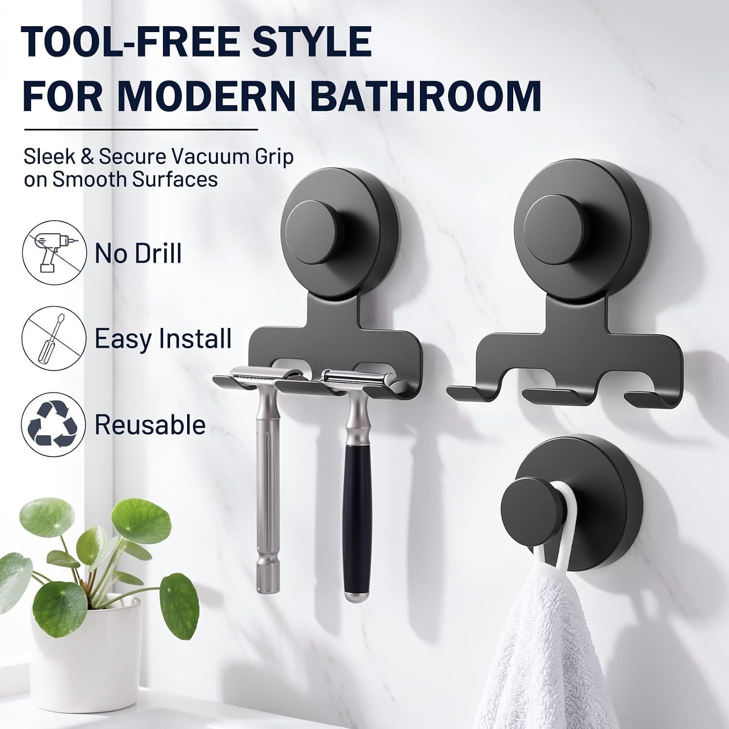 Luxspire Razor Holder for Shower Heavy Duty Suction Cup Hooks for Shower