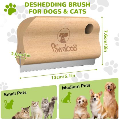 Pawaboo Deshedding Brush for Dogs & Cats, Dog Hair Removal Comb with Ergonomic Gripping, Wooden Grooming Shedding Brush for Short Hair Dogs and Cats, Hangable Pet Cleaning Comb Supplies