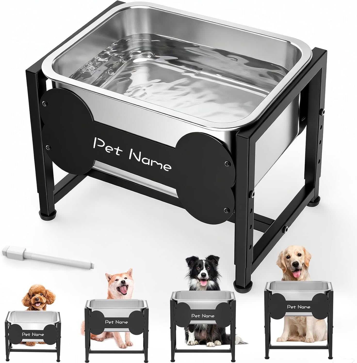 Tivray Elevated Dog Bowl, 2.4 Gallon Adjustable Stainless Steel Water Bowl for Large Breed, Dog Water Feeder, Pet Feeder with Full Metal Stand for Relief Joint Pressure, Easy Clean