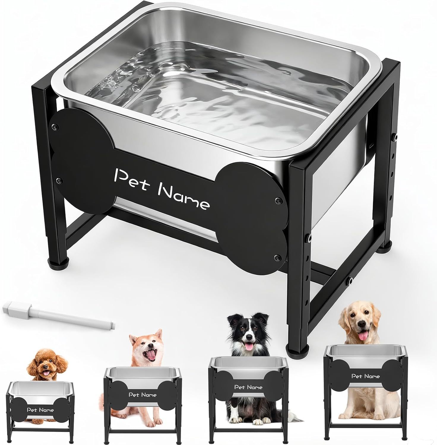 Tivray Elevated Dog Bowl, 2.4 Gallon Adjustable Stainless Steel Water Bowl for Large Breed, Dog Water Feeder, Pet Feeder with Full Metal Stand for Relief Joint Pressure, Easy Clean