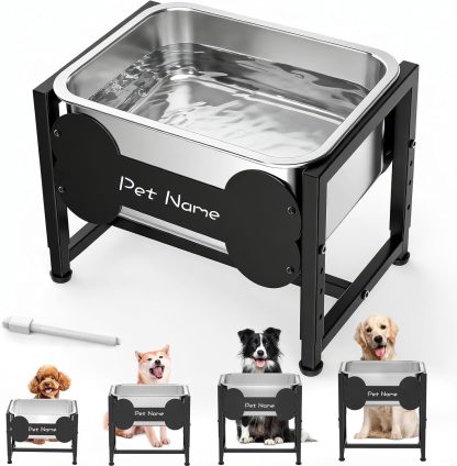 Tivray Elevated Dog Bowl, 2.4 Gallon Adjustable Stainless Steel Water Bowl for Large Breed, Dog Water Feeder, Pet Feeder with Full Metal Stand for Relief Joint Pressure, Easy Clean