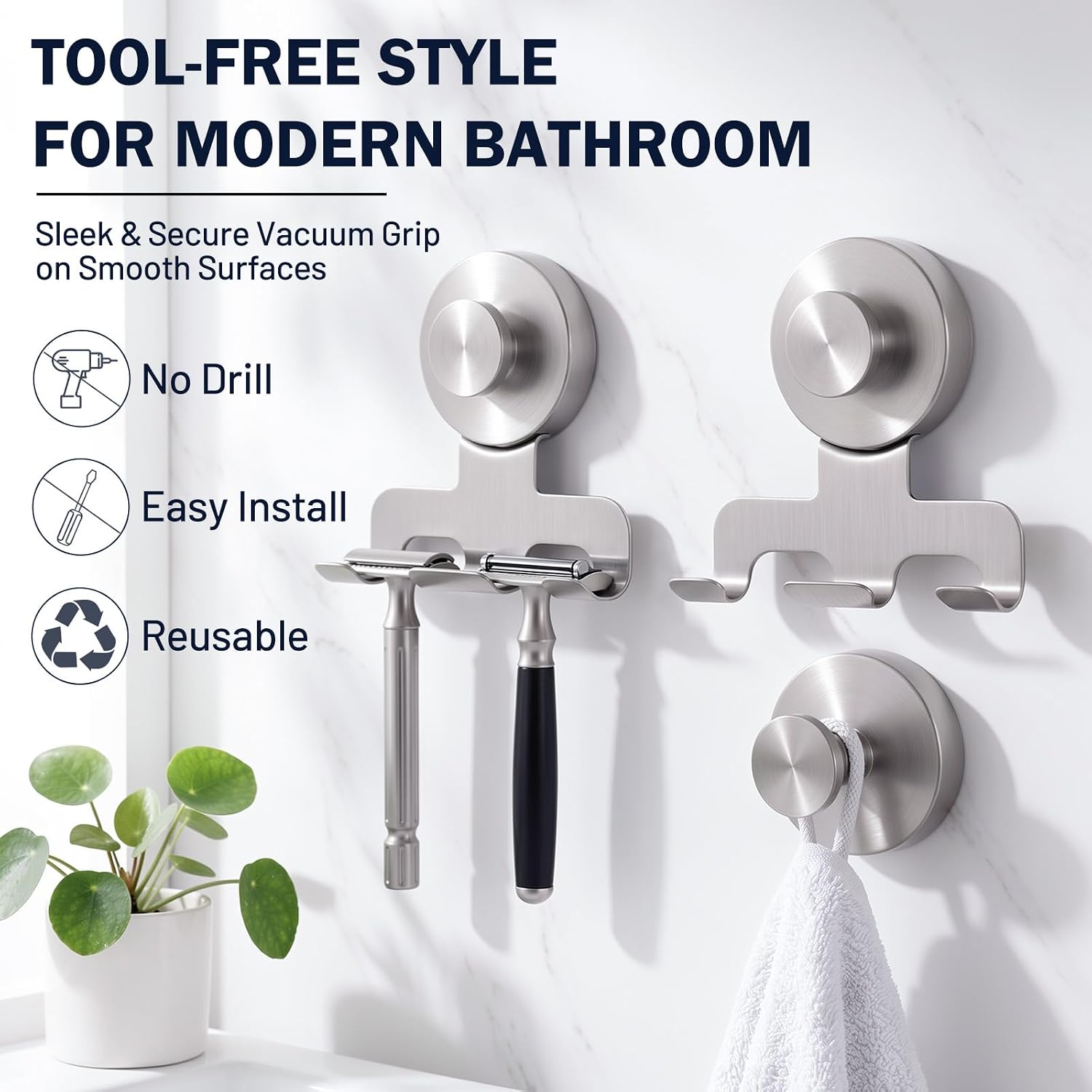 Luxspire Razor Holder for Shower Heavy Duty Suction Cup Hooks for Shower