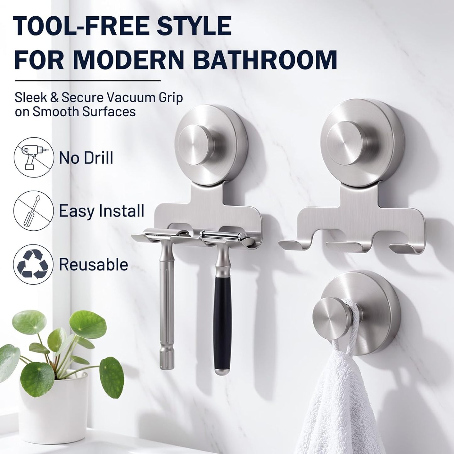 Luxspire Razor Holder for Shower Heavy Duty Suction Cup Hooks for Shower
