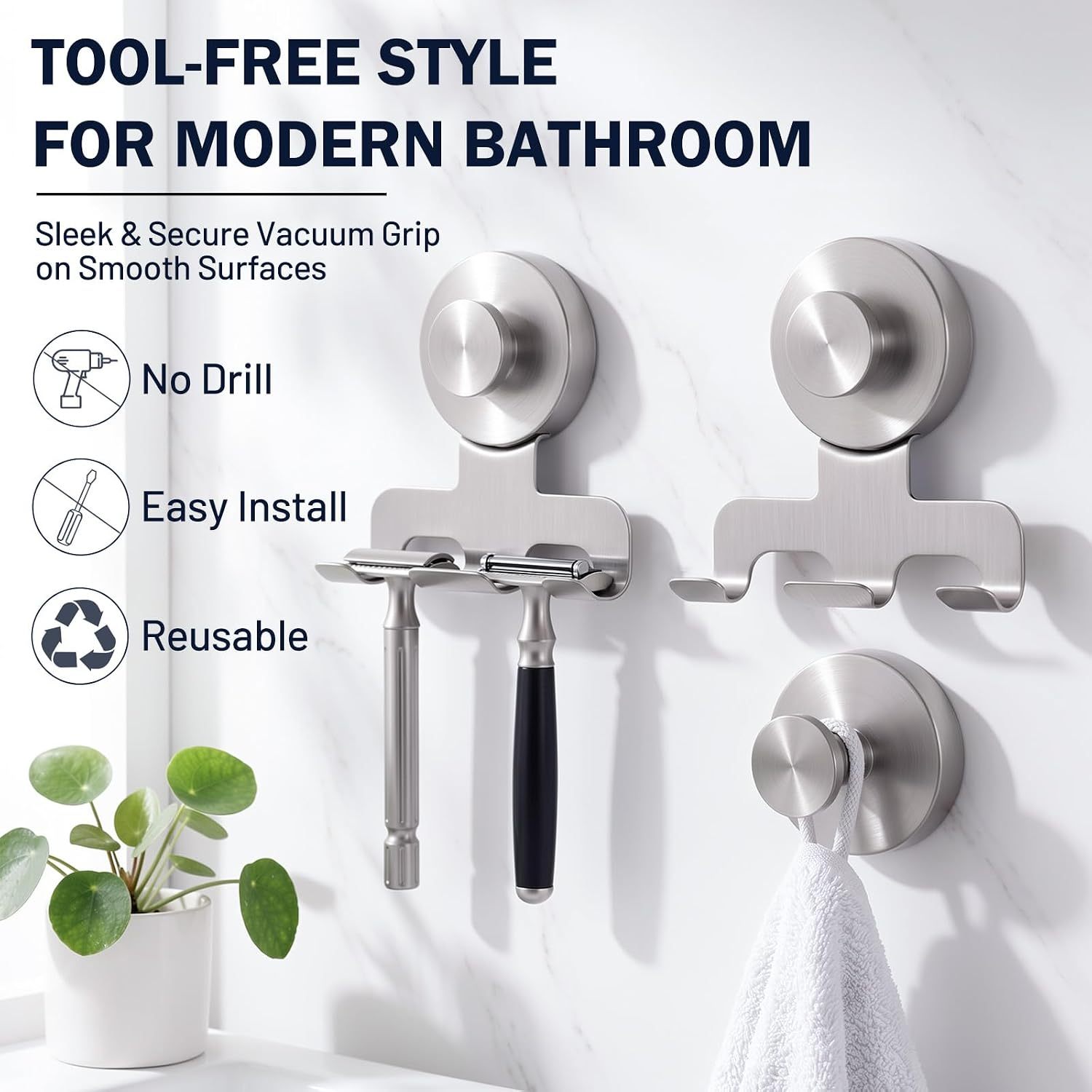 Luxspire Razor Holder for Shower Heavy Duty Suction Cup Hooks for Shower