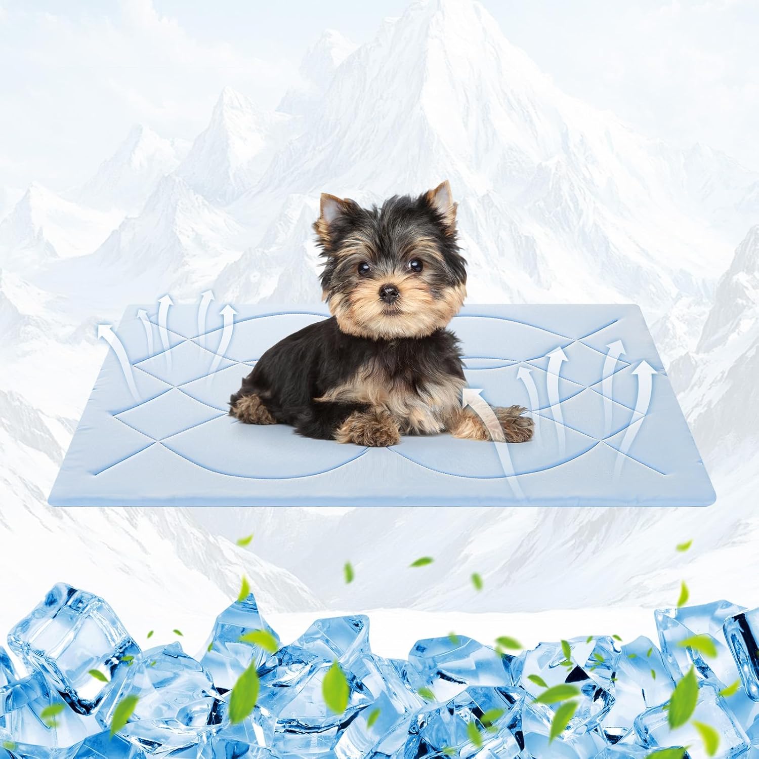 Tivray Dog Cooling Mat, 36'' × 23'' Medium, Self-Cooling Mat for Dog Reversible (Cool & Warm), Double-Sided Pet Cool Pads for Crate, Kennel, Machine Washable Summer Blanket, Non-Gel, Blue + Gray