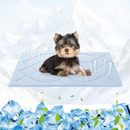 Tivray Dog Cooling Mat, 36'' × 23'' Medium, Self-Cooling Mat for Dog Reversible (Cool & Warm), Double-Sided Pet Cool Pads for Crate, Kennel, Machine Washable Summer Blanket, Non-Gel, Blue + Gray