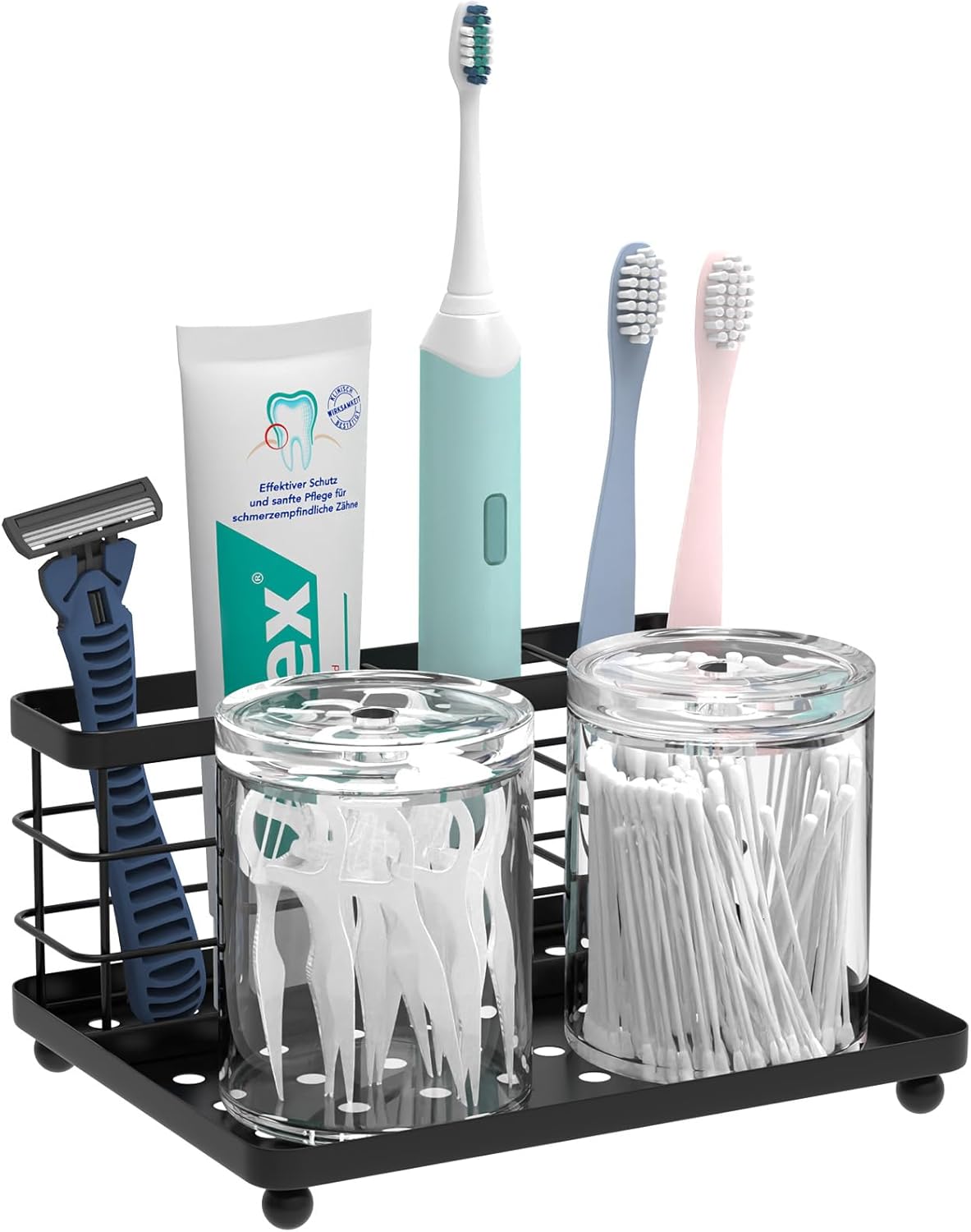 Luxspire Toothbrush Holders for Bathroom, Toothbrush Holder with Tray, Stainless Steel Holder for Toothbrush Toothpaste, Tooth Brushing Holder for Bathroom Countertop, 3-Slot