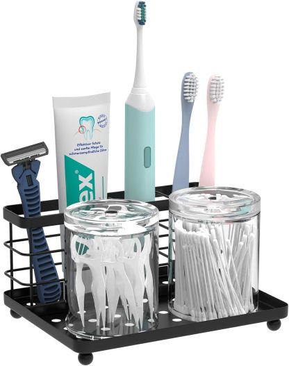 Luxspire Toothbrush Holders for Bathroom, Toothbrush Holder with Tray, Stainless Steel Holder for Toothbrush Toothpaste, Tooth Brushing Holder for Bathroom Countertop, 3-Slot