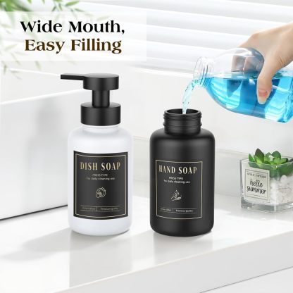 Luxspire Foaming Soap Dispenser, Glass Foam Pump Soap Dispenser, Non-Slip Hand Soap Dispenser with 5 Waterproof Labels, 15 Oz Refillable Liquid Soap Dispenser for Bathroom & Kitchen, Clear, 2 Pack