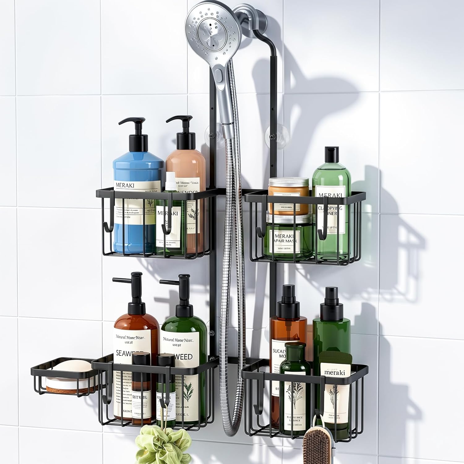 Luxspire Shower Caddy Hanging over Shower Head,Rustproof Adjustable Shower Rack Hanging No Drill,Thickened Stainless Steel Shower Organizer and Storage for Inside Shower with Hook Soap Holder