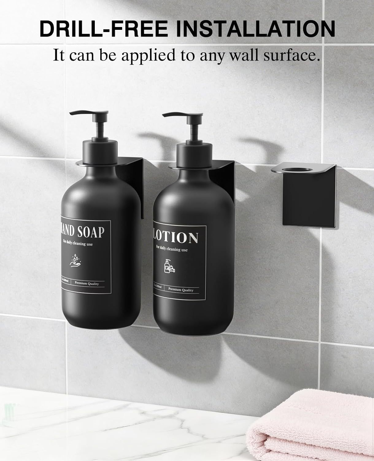 Luxspire Shampoo and Conditioner Dispenser, Shower Soap Dispenser Wall Mounted 3 Sets White Plastic Bottles Bamboo Pump, 500ml Shampoo and Conditioner Bottles for Bathroom, Shower Wall and Hotel