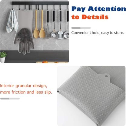 VavoPaw Pet Grooming Gloves - Dog Bathing Shampoo Brush with High Density Teeth, Heat Resistant Silicone Five Finger Design for Bathing and Massaging Dogs and Cats, Gray