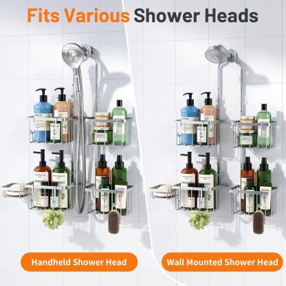 Luxspire Shower Caddy Hanging over Shower Head,Rustproof Adjustable Shower Rack Hanging No Drill,Thickened Stainless Steel Shower Organizer and Storage for Inside Shower with Hook Soap Holder