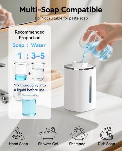 Luxspire Automatic Foaming Soap Dispenser, Touchless Foam Soap Dispenser, Rechargeabled 9 Adjustable Levels & IPX5 Waterproof Wall Mounted 420ml Soap Container for Bathroom, Kitchen and Hotel, White