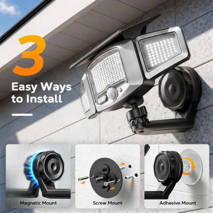 Outdoor Solar Lights Magnetic Solar Lights, 231 LED Motion Sensor Wall Light, 3-Head Adjustable Solar Lights, 3 Modes Solar USB Charge, IP65 Waterproof for Yard Patio (2 Pack)