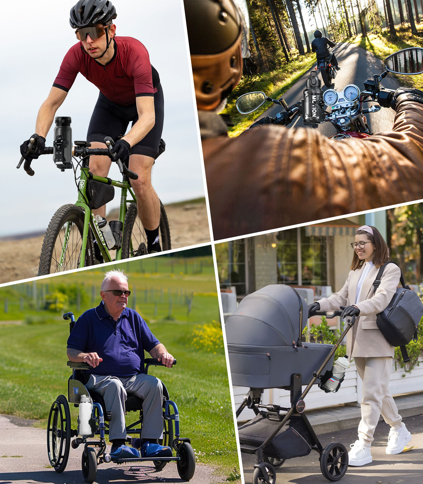  MoKo Universal Bike Water Bottle Cage Holder for for 1.9-3.6" Diameter Bottle, Handlebar & Frame, Fits Bicycle, Motorcycle, Stroller, Scooter, Wheelchair & ATV