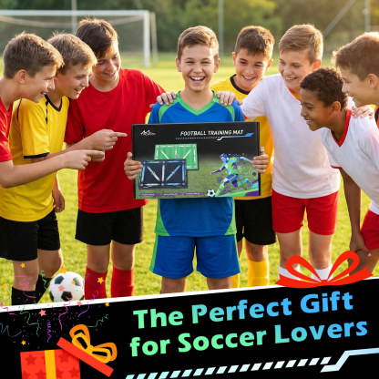 MoKo 35"x24" Soccer Training Mat with Video, Soccer Training Equipment for Kids Improve Agility & Coordination, Non-Slip Socks & Storage Bag, Portable Soccer Trainer Kit Gift for Players, Black