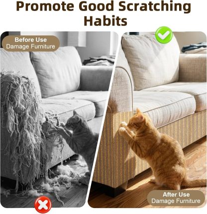 Tivray Cat Scratch Mat, 39.4 * 11.8IN Cork Cat Scratch Pad, Adhesive Scratching Couch Furniture Protector, DIY Scratching Pad, Corrugated Paper Scratcher from Claws for Indoor, Brown