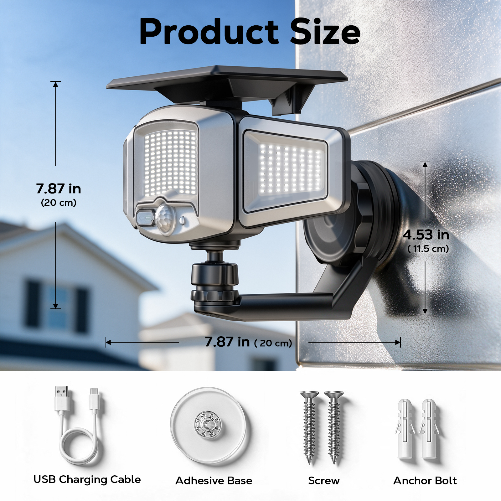 Outdoor Solar Lights Magnetic Solar Lights, 231 LED Motion Sensor Wall Light, 3-Head Adjustable Solar Lights, 3 Modes Solar USB Charge, IP65 Waterproof for Yard Patio (2 Pack)