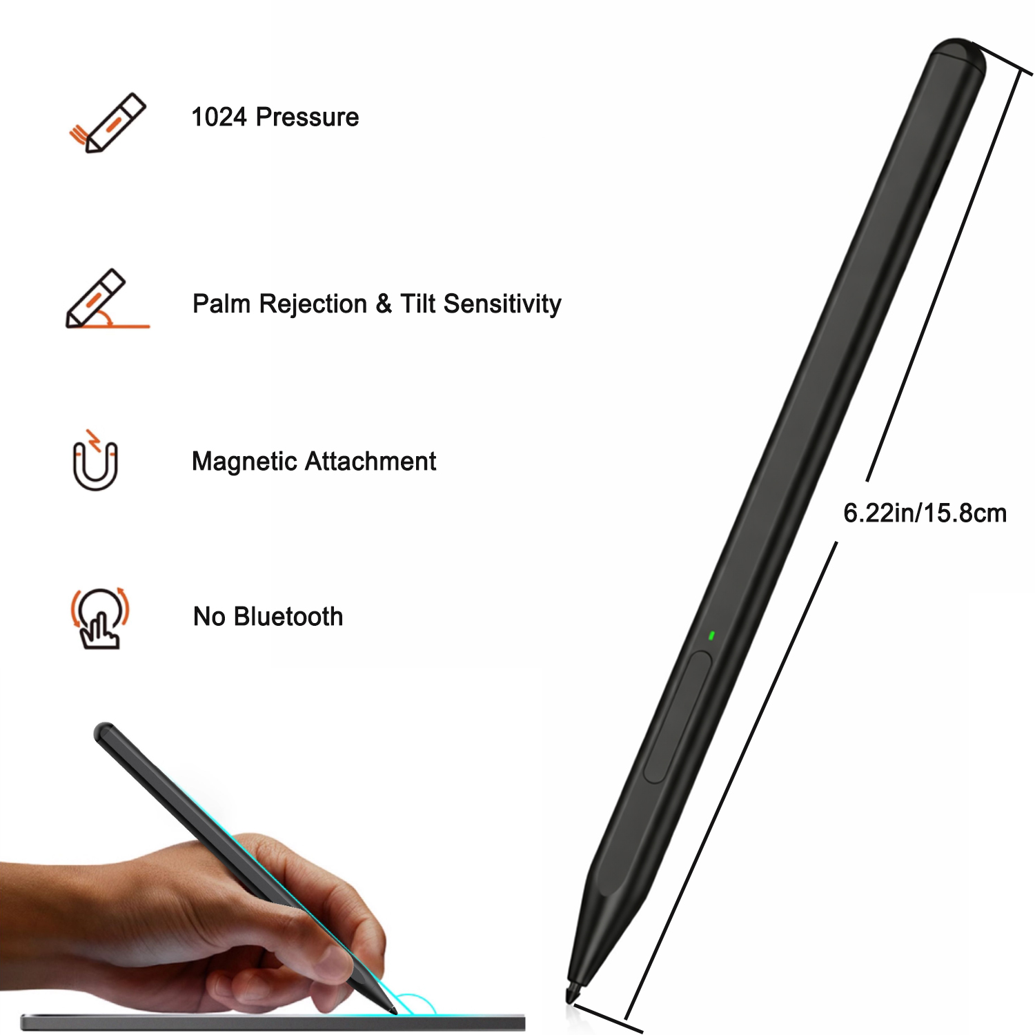 TiMOVO Stylus Pen for Microsoft Surface Pro12/11/10/9/8/X/7+/6/5/4, Surface Go 4/3/2/1, Surface Laptop1-5/Studio/Book 3/2/1 with Eraser Side Button,Palm Rejection,Tilt Function,1024 Pressure