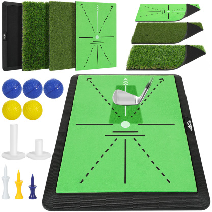 MoKo Golf Hitting Mat, 3 in 1 Golf Practice Mat for Swing Path Feedback Includes Fairway, Rough & Putting Pad Training Mats on No-Slip Rubber Base, Golfer Gifts for Men Women