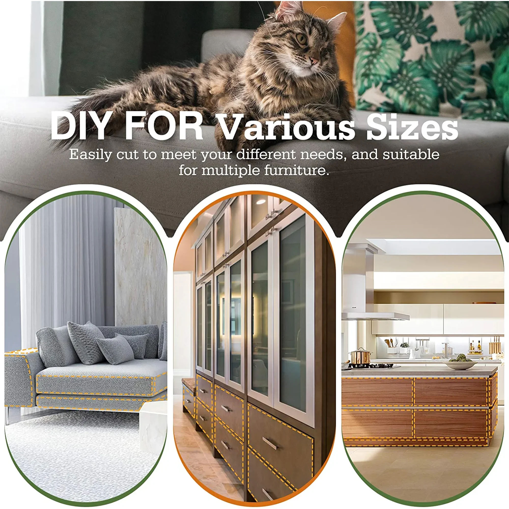 Pawaboo Cat Scratch Furniture Protector,Cat Scratch Deterrent Tape, Furniture Protectors Training Tape, Couch Corner Cat Scratch Repellent with Upholstery Pins, White