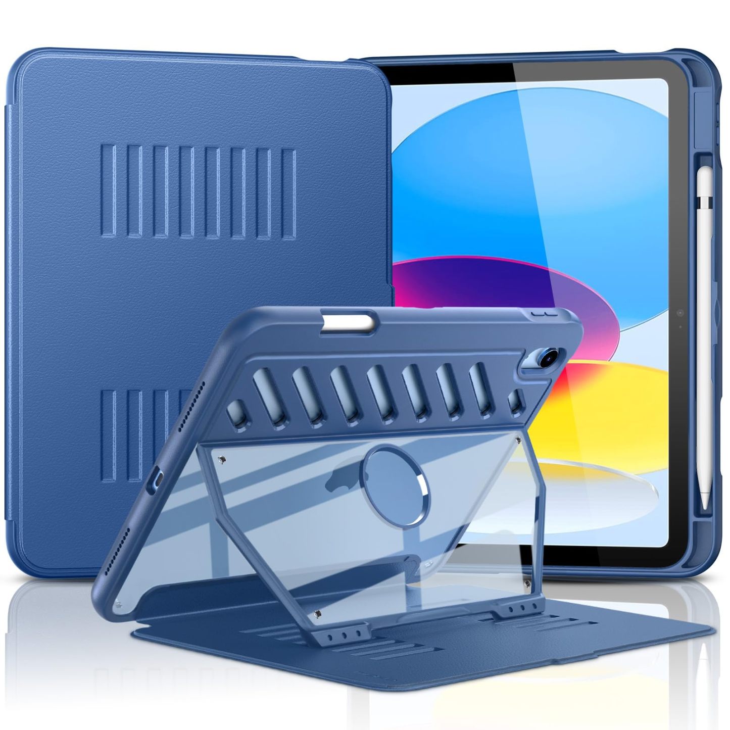 MoKo Case for iPad (A16) 11th Generation 11 inch 2025/iPad 10th Generation 2022 with Pencil Holder,Fully-Body Rugged Heavy Duty Protective Case,Navy Blue